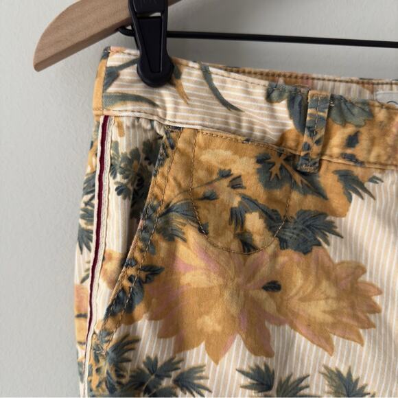 Anthropologie Chino Relaxed Pants Floral bird pattern cotton stretch zip button - Picture 4 of 11